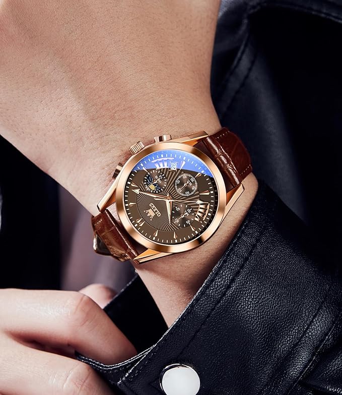 OLEVS Brown Leather Detail