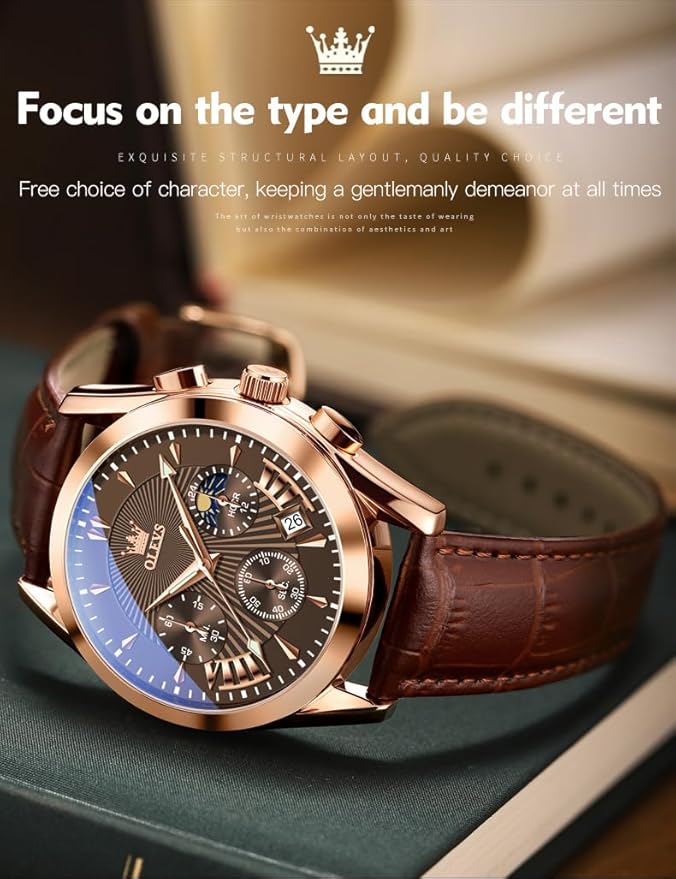 OLEVS Brown Leather Wrist